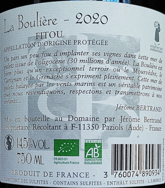 Domaine Bertrand Berge La Bouliere 2020, AOP Fitou, Rotwein, trocken, 0,75l